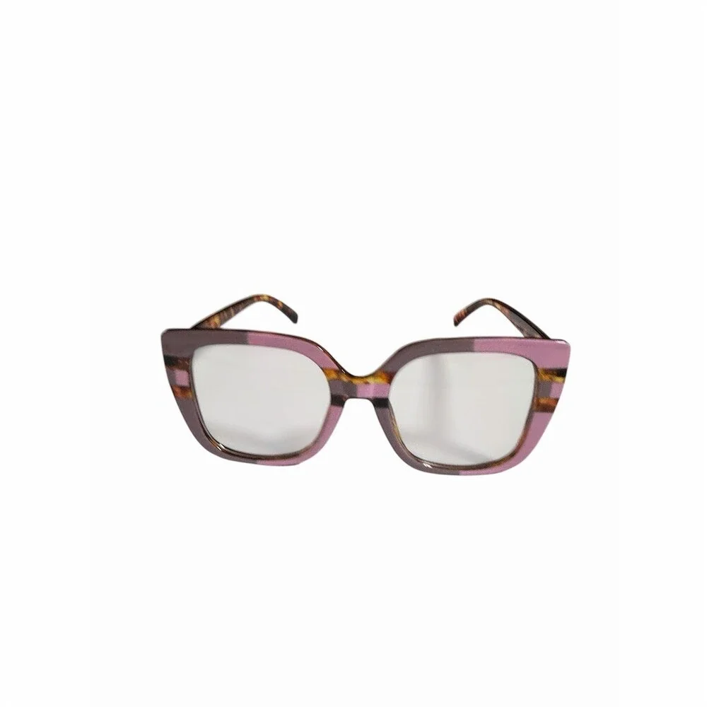 Oversized Square Cat-Eye Fashion Glasses Pink/Mauve Tortoise Stripe